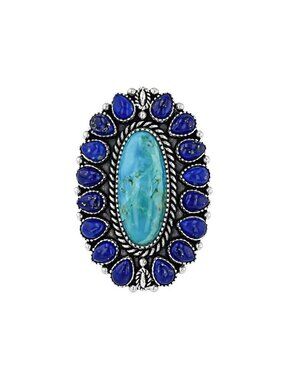 Blue Turquoise Lapis Lazuli Sterling Silver Ring Size 9 Southwest Style